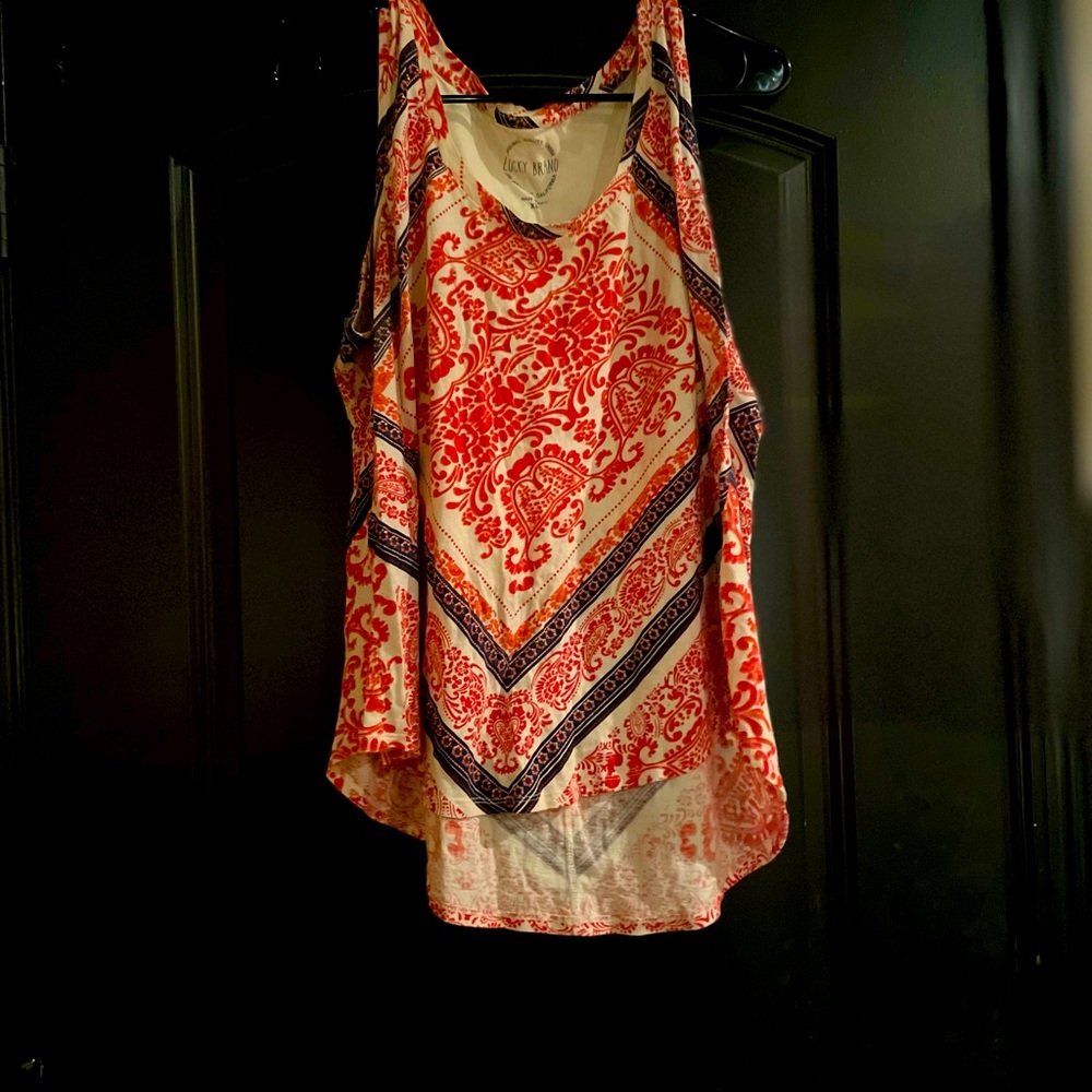 Lucky Brand orange, navy and cream tunic XL